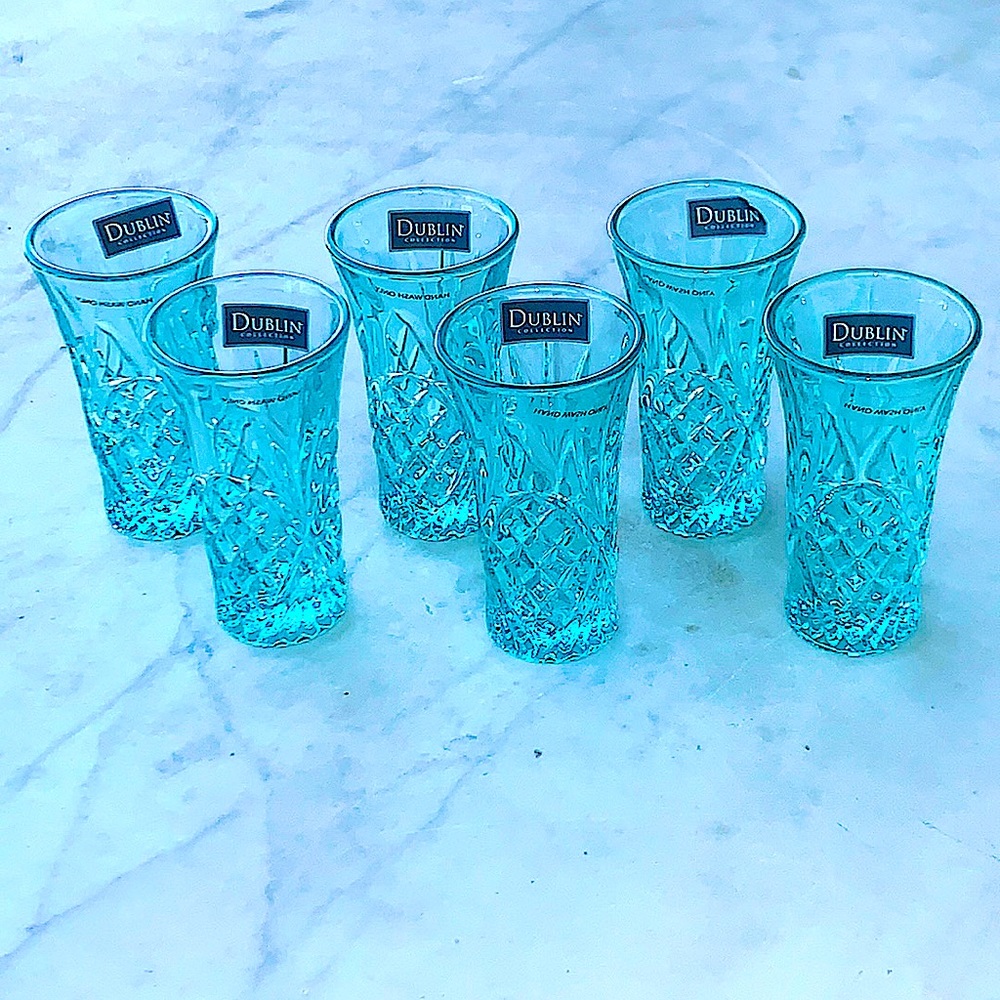 GODINGER DUBLIN TURQUOISE CRYSTAL VODKA SHOOTERS SET OF 6